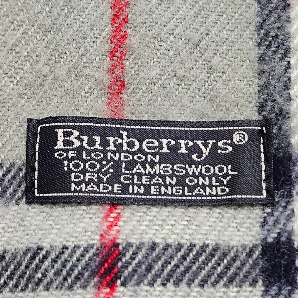 Burberrys Scarf Grey One Size Lambswool Nova Check Plaid Vintage Made in England